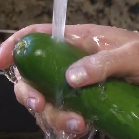 A Desperate Housewife Uses Cucumber and Carrot as a Substitute for a Big Hard Cock