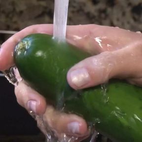 A Desperate Housewife Uses Cucumber and Carrot as a Substitute for a Big Hard Cock