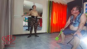 Spank ballerina's ass. Punish a bad dancer (Regina Noir). The teacher scolds, fucks in the mouth and in the pussy.  Camera 1