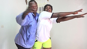 In the gym with her coach where she is sent in the air during training and gym sessions