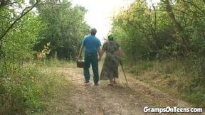 Teen banged in the woods by oldie cock