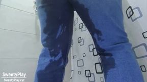 Peeing Desperation Wetting Jeans.