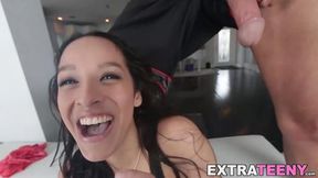 Petite teen Nicki Ortega deep throats huge cock