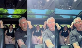 Wife Rubs Out Multiple Orgasms on Road Trip Back Seat teases her man nympho milf real female orgasm raw
