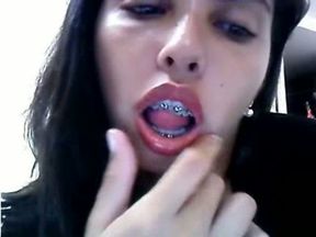 Cute latina brunette with brackets on her teeth gets horny