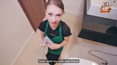 Starbucks barista’s tight little body ruined my shirt then her pussy