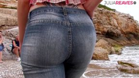Hot girl bends over as a huge cock thrusts her pussy near rocks