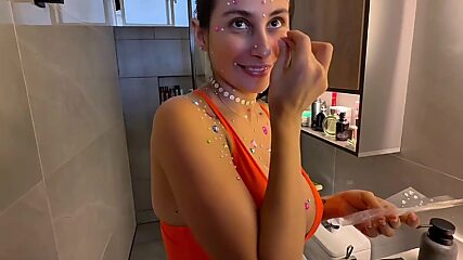 Sloppy glitter mess ends with her bestie face-fucking her raw until she gags on cum
