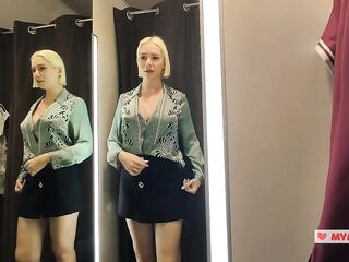 Seduction in a dressing room of a mall. Try On Haul Transparent Garments, Fitting room Try on haul