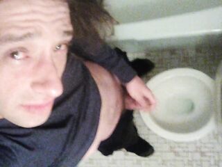 Morning Pre-Cum Trickling in Washroom