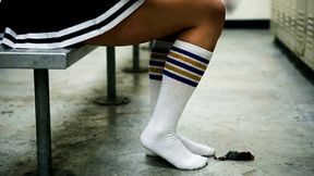 Giantess Cheerleader crushes shrunken teacher under her socks