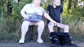 she rides me hard on a park bench until I blow