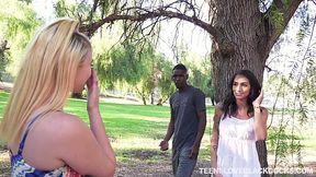 White chick Destiny Love is fucked by horny black dude after a picnic