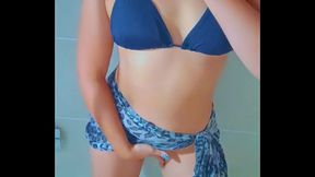 Beautiful Tanned Latina Girl'_s take a shower after beach
