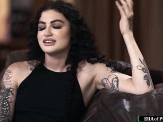 Ebony man catches tattooed cutie masturbating and that babe asks him to bang her.The tiny breasts sweetheart is facefucked and this guy licks her twat in advance of shes drilled