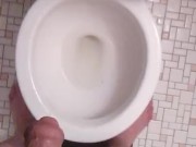 Naked Transgirl Pissing with Non-Op Clit; Two Simultaneous Streams