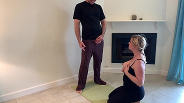 Stepson helps stepmom with yoga and stretches her pussy