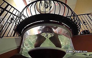 Latina milf sheshaft jerks her cock solo