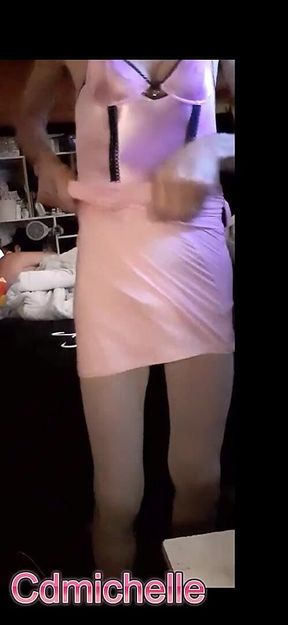Cdmichelle Wearing Pink Lingerie Then Putting on Pink Dress
