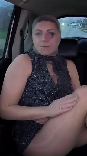 Risky Public Trip in Full Pantyhose Encasement Nylon Doll in the Car
