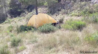 The tourist heard loud moaning and caught couple fucking in the tent.