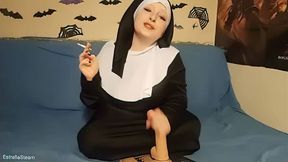 Estrella Steam as nun gives  Smoking handjob to Dildo