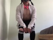 cute crossdresser school uniform cumshot