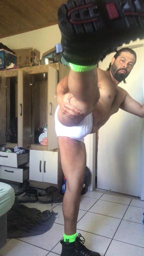 Trying Out New Swim Trunks and Boots. Exercises and Stretches.