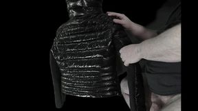 Big Cumshot on my Girlfriend's Luxurious Black 'R' Super soft Shiny Down Jacket !!
