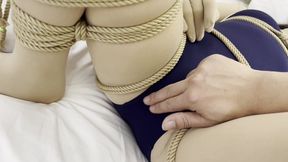 FX74-Asian girl with her face covered by stockings, bound by ropes