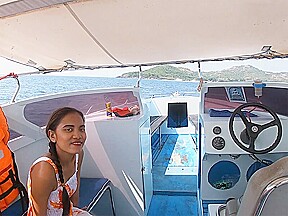 Rented a boat for a day and had sex on it with his Asian teen 18+ girlfriend