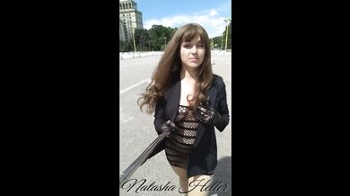 girl in a transparent dress walks near the Moscow University (part 1)