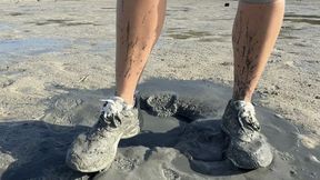 White Sneakers & Socks RUINED in Deep Beach Mud — Stuck, Soaked & Destroyed