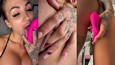 SUSY GALA wearing MICRO BIKINI masturbating with DILDO her CREAMY PUSSY