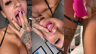 SUSY GALA wearing MICRO BIKINI masturbating with DILDO her CREAMY PUSSY