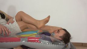 Blond Woman On An Inflatable Mattress And Man Under - HD 1280x720