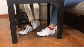 SECRETLY TOUCHING HER SHOES UNDER SCHOOL DESK TWO HOT STUDENTS IN SNEAKERS - MOV HD