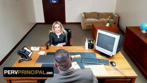 Perv Principal Strips Down Busty Stepmom Vivianne DeSilva And Drills Her Plump Pussy On His Desk