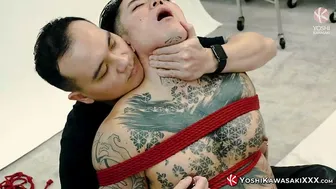 Tattooed Muscle Japanese Sub Yoshi Kawasaki Bound in Extreme Shibari