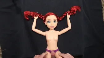Redhead teen Ariel in pigtails strips and jerks to a cumshot