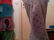 FTM Pee Dancing and Desperately Wetting Grey Pajama Pants