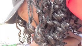 Dark-haired MILF caught in the sand