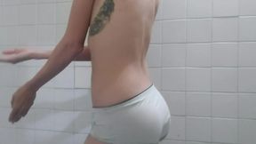 Wetting my panties in the shower hairy pussy