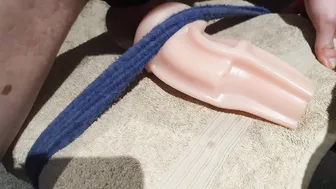 Thick Uncut Cock Bulges Through Toy Sleeve Until Cumshot