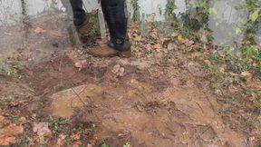 Muddy Black Leather Riding Boots