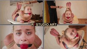 Sunmari - Tight Rope Hogtie with Tied Tits and Massive Ballgag (FULL HD MP4)