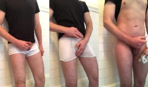 Soaked and Squirting white underwear then jacked with soap and cum