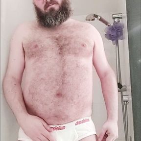 Chastity bear pisses white Aussiebum briefs