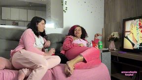 lesbian girls farting and burping while watching anime