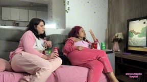 lesbian girls farting and burping while watching anime